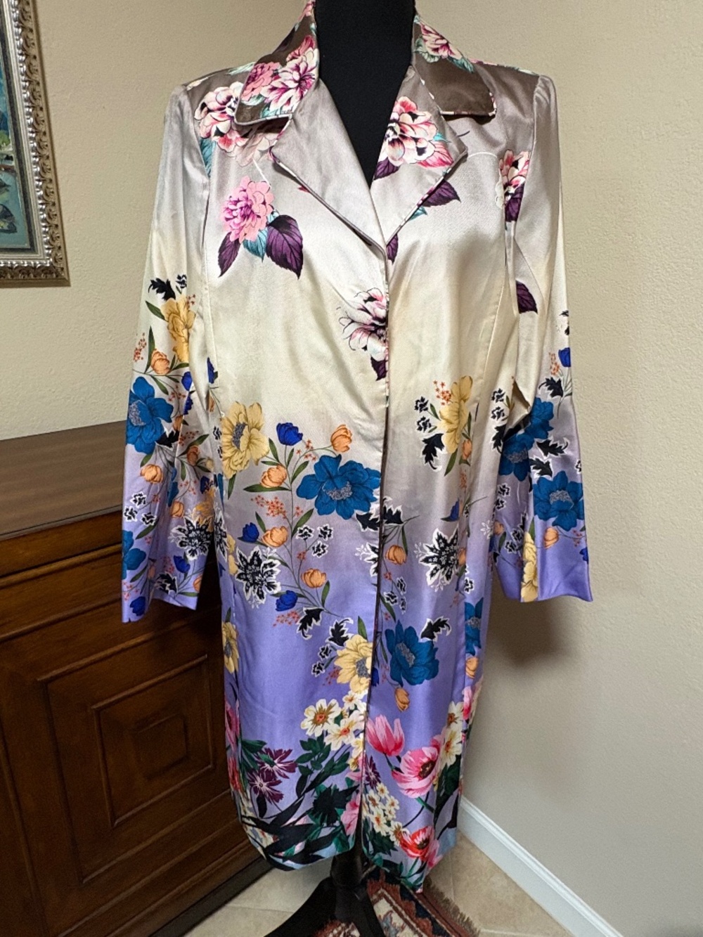 Johnny Was Reversible Silk Floral Duster Coat Dress S Boho Luxe NWOT